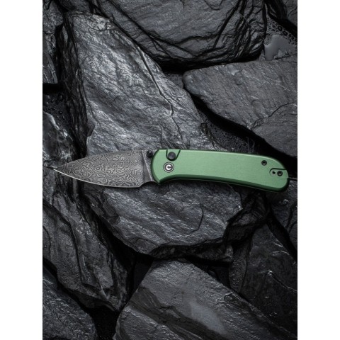 Ніж складаний кишеньковий Civivi Qubit, (7.6 см) Damascus / Aluminum темно-зелений
