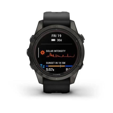 Смарт-годинник Garmin fenix 7S Pro Sapphire Solar Edition карбоново-сірий титановий DLC з чорним ремінцем