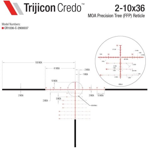 Прицел оптический TRIJICON Credo 2-10x36 (30 мм) illum. MOA Tree Crosshair FFP Red