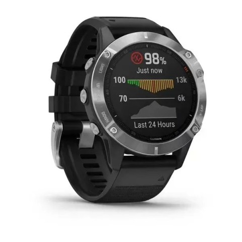 Смарт-годинник Garmin fenix 6 сріблястий з чорним ремінцем
