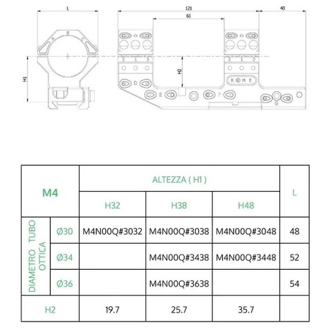 Моноблок ROME Decumanus M4 - QM. H1-38, Ø30mm, Сплав. Picatinny, 6 crews (M4x10)