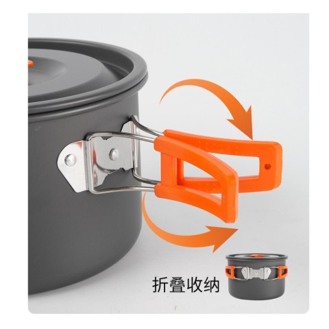 Набір туристичного посуду (каструля з кришкою, сковорідка, 2 тарілки, ложка, черпак та губка) BRS-151, алюміній