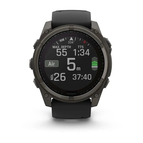 Смарт-годинник Garmin fenix 8 (51 мм) Sapphire Solar карбоново-сірий DLC титан чорний/гравійно-сірий