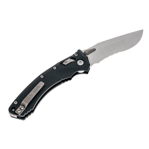 Нож Microtech Amphibian Ram-Lok, клинок полусерр. Stwsh Fluted,  рукоять черная G10