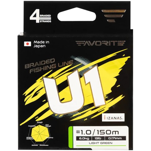 Шнур Favorite U1 PE 4x 150m (light green) #0.4/0.108mm 5lb/2.4kg