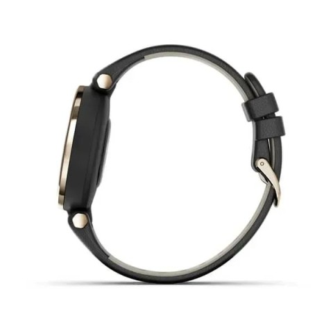 Смарт-годинник Garmin Lily Classic з кремово-золотистим безелем, чорним корпусом та італійським шкіряним ремінцем