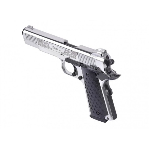 Стартовий пістолет 911#6 Matte Chrome Plating, Engraved/Black Grips
