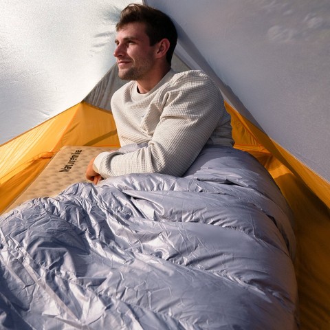 Спальник з натуральним пухом Naturehike CW400 NH18C400-D, p-р L, жовто-сірий