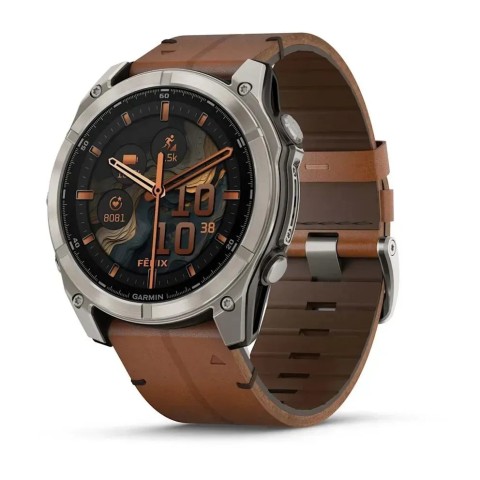 Смарт-часы Garmin fenix 8 AMOLED (51 мм) Sapphire титановый с каштановым кожаным ремешком