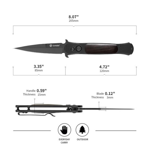 Ніж складаний туристичний Ganzo G707В (8.5 см) 440C / сталь з деревом чорний