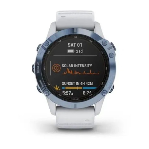 Смарт-часы Garmin fenix 6 Pro Solar Edition минерально-синие с белым ремешком