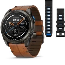 Смарт-годинник Garmin D2 Mach 2 Pro карбоново-сірий DLC титановий з каштановим шкіряним ремінцем