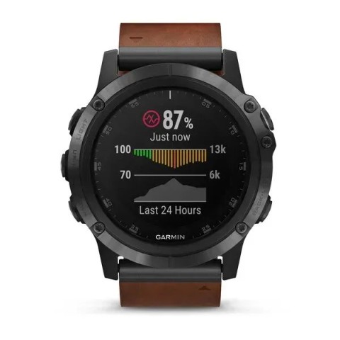 Смарт-годинник Garmin Fenix 5X Plus Sapphire сірий з коричневим шкіряним ремінцем