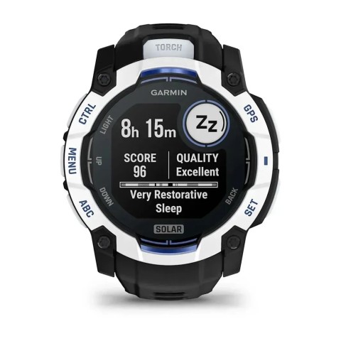 Смарт-годинник Garmin Instinct 3 (50 мм) Solar білий камінь/чорний/синя блискавка