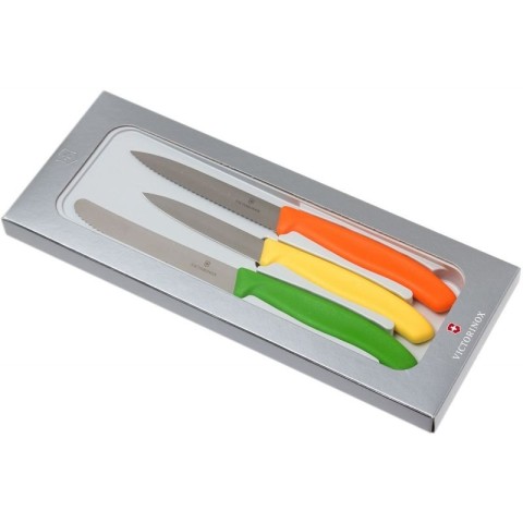 Набір кухонний Victorinox SwissClassic Paring Set 3 ножа з черв,помар,зел. ручкою (8,10,11см) у подар.упак.