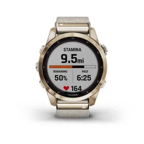 Смарт-часы Garmin fenix 7S Sapphire Solar кремово-золотистые титановые с нейлоновым ремешком кремового цвета