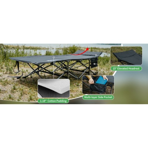 Ліжко складане Naturehike CNK2300WS010, Поліестер Oxford / залізо, чорний