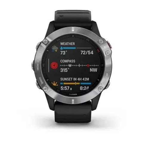Смарт-годинник Garmin fenix 6 сріблястий з чорним ремінцем