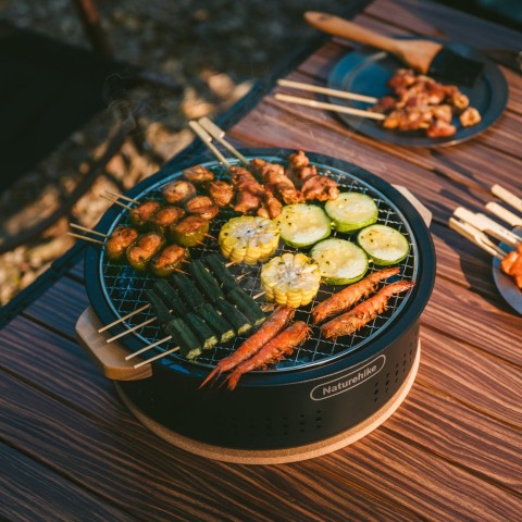 Настільна кругла піч із решіткою гриль Naturehike CNK2550CF010, 36*32.6*12 см, хромоване залізо
