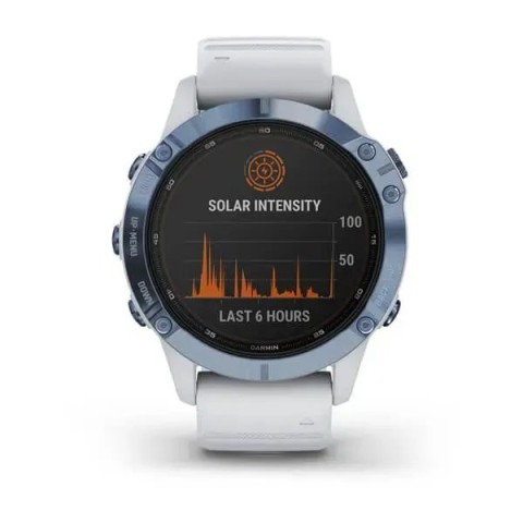 Смарт-часы Garmin fenix 6 Pro Solar Edition минерально-синие с белым ремешком