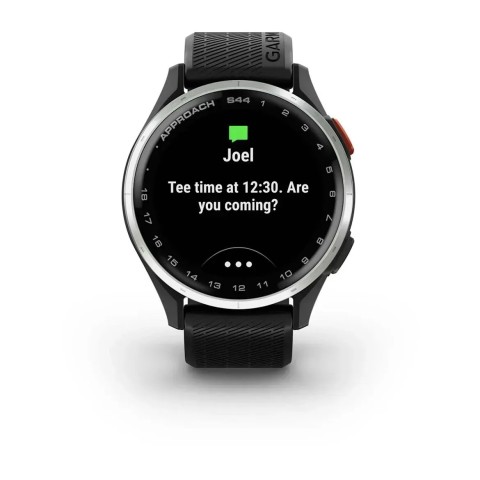 Смарт-годинник Garmin Approach S44 зі сріблястим алюмінієвим безелем та чорним ремінцем