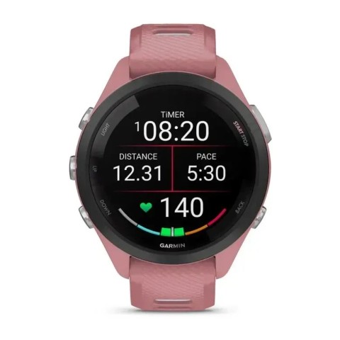 Смарт-часы Garmin Forerunner 265s с черным безелем, розовым корпусом и розово-серым силиконовым ремешком