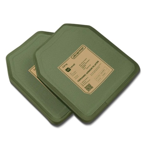 Комплект бронеплит керамічних Ukrarmor 6 клас, 5,6 кг, M, Олива комплект