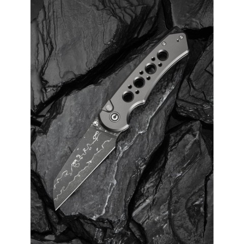 Ніж складаний туристичний Civivi Pragma Prime, (8.9 см) Damascus / Aluminum сірий