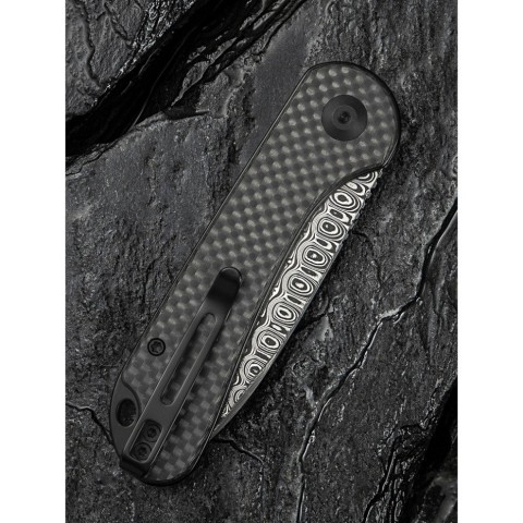 Ніж складаний кишеньковий Civivi Elementum Slip Joint, (7.5 см) Damascus / Carbon Fiber сірий