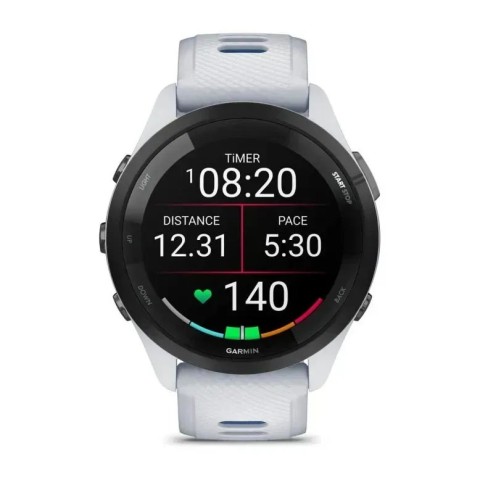 Смарт-годинник Garmin Forerunner 265 з чорним безелем, білим корпусом та білим/синім силіконовим ремінцем