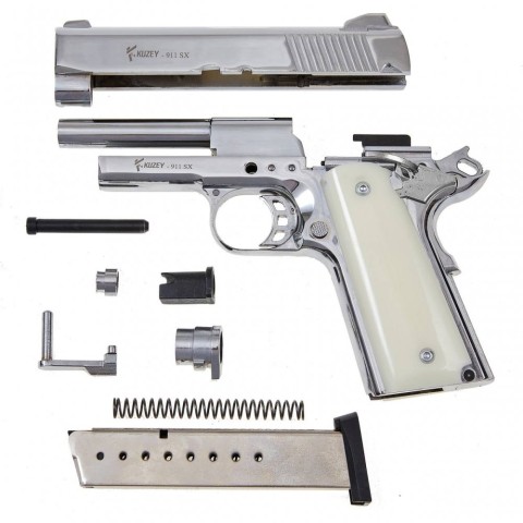 Стартовый пистолет KUZEY 911-SX#3 Shiny Chrome Plating/White Grips