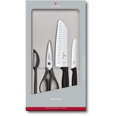 Набір кухонний Victorinox SwissClassic Kitchen Set 4шт з чорн. ручкою (2 ножа, ножиці, овочечистка) у подар.упак.