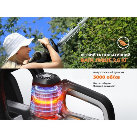 Акумуляторний кущоріз Litheli, живлення від павербанку (УМБ Litheli Power Bank 20000 mAh, 45 W, 2А в комплекті)