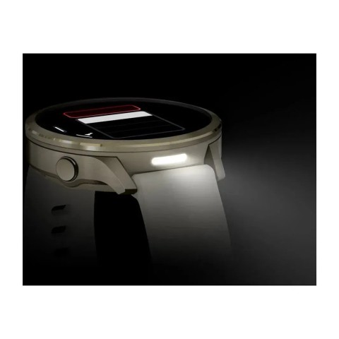Смарт-годинник Garmin Venu 4 (41 мм) місячне золото з силіконовим ремінцем кольору слонової кістки і пісочним шкіряним