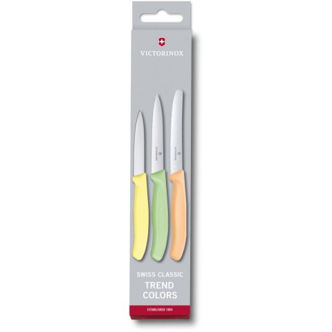 Набір кухонний Victorinox SwissClassic Paring Set 3 ножа з жовт,св.зел,св.помар. ручкою (8,10,11см) у подар.упак.