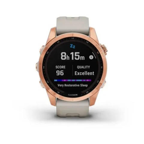 Смарт-годинник Garmin fenix 7S Solar рожево-золотистий зі світло-пісочним ремінцем