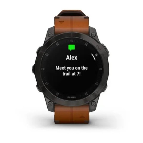 Смарт-годинник Garmin epix Gen 2 Sapphire чорний титановий з каштановим шкіряним ремінцем