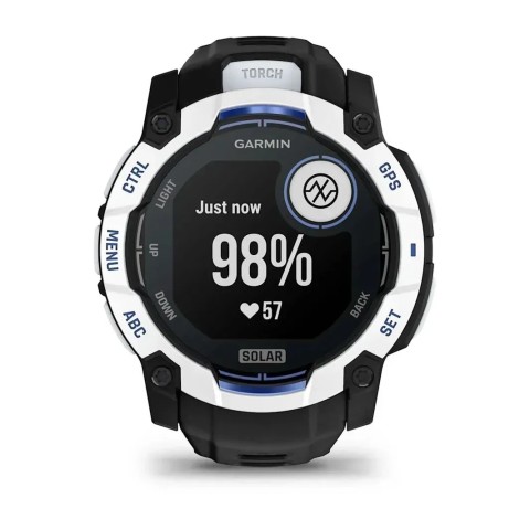Смарт-годинник Garmin Instinct 3 (50 мм) Solar білий камінь/чорний/синя блискавка