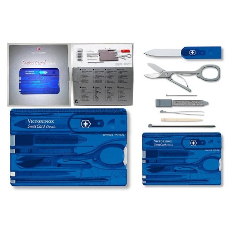 Ніж Victorinox Swisscard 82x54x4мм,10функ,син.прозор