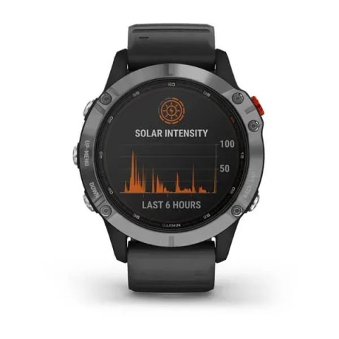 Смарт-часы Garmin fenix 6 Solar серебристые с черным ремешком