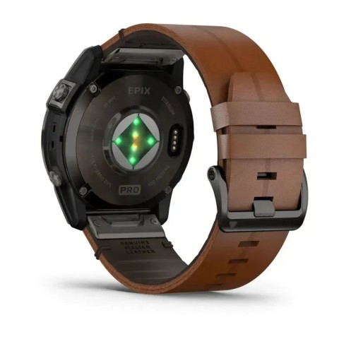 Смарт-годинник Garmin epix Pro Gen 2 Sapphire Edition (51 мм) карбоново-сірий титановий DLC з каштановим шкіряним ремінцем