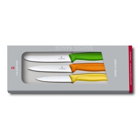 Набір кухонний Victorinox SwissClassic Paring Set 3 ножа з черв,помар,зел. ручкою (8,10,11см) у подар.упак.