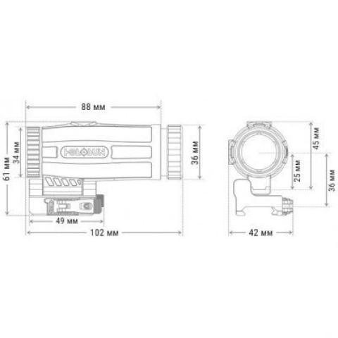 Магніфер Holosun 3x, QD mount, двостороннє відкидне кріплення