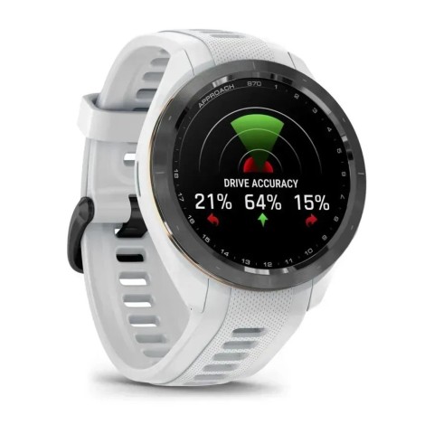 Смарт-годинник Garmin Approach S70 (42 мм) з чорним керамічним безелем та білим ремінцем