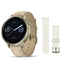 Спортивний годинник Garmin Venu 4 41мм Lunar Gold із шкіряним ремінцем 010-03013-03
