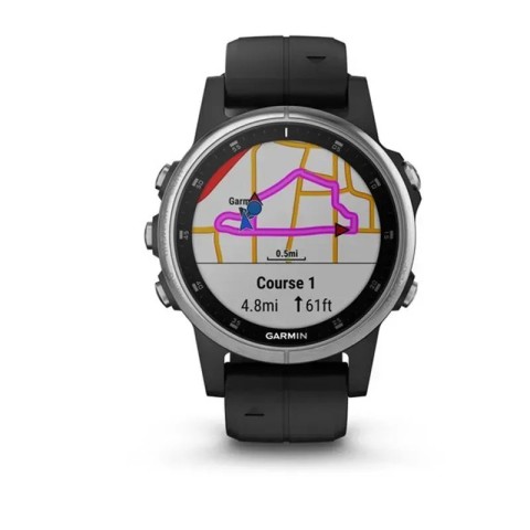 Смарт-часы Garmin fenix 5S Plus серебристо-черные с черным ремешком