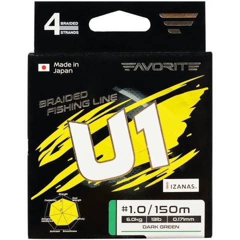 Шнур Favorite U1 PE 4x 150m (dark green) #2.0/0.242mm 26lb/12.0kg