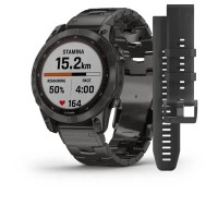 Смарт-годинник Garmin fenix 7 Sapphire Solar карбоново-сірий титановий DLC з титановим вентильованим браслетом