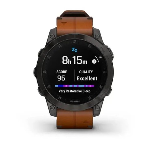 Смарт-годинник Garmin epix Gen 2 Sapphire чорний титановий з каштановим шкіряним ремінцем