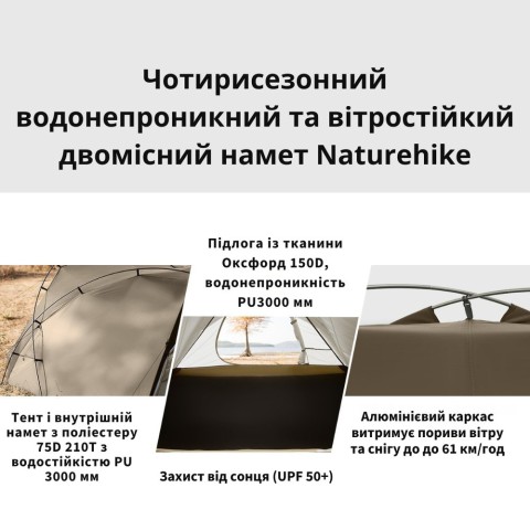 Намет двомісний Naturehike CNK2300ZP040, коричневий
